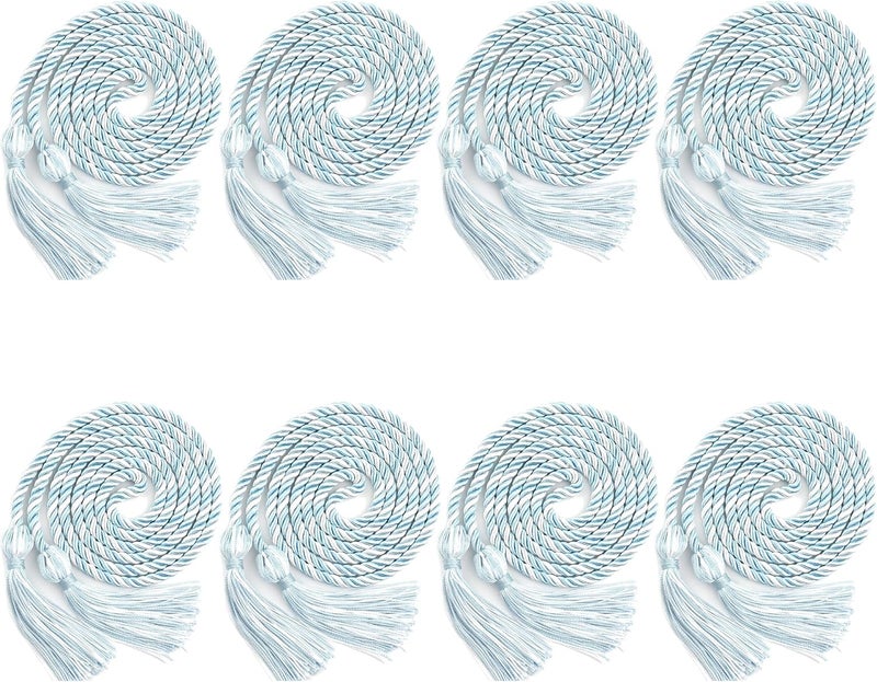 Leislam 8 Pcs Sky Blue White Graduation Cords - 67" Long Braided Honor Cords for Bachelor Gown Decorations - Image 1
